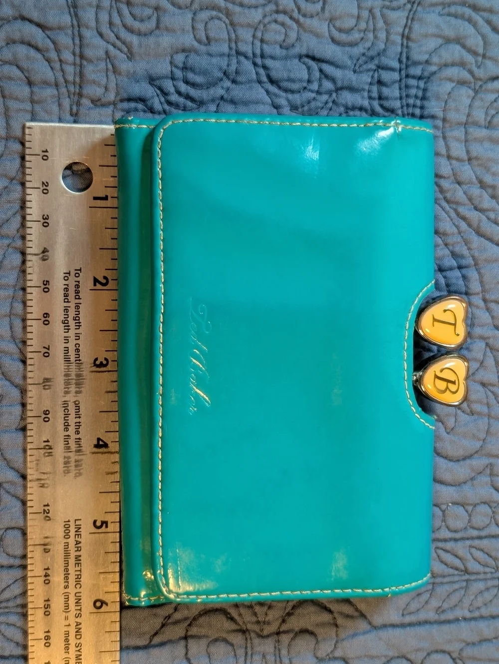 Ted Baker London Turquoise Patent Wallet‎ Heart Clasp Kiss Lock Coin Purse